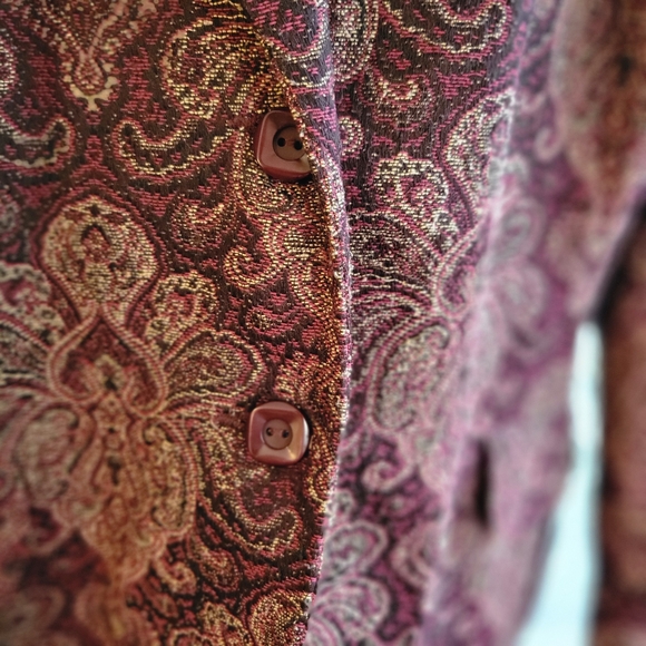 Jessica Women's Textured Paisley Tapestry Blazer - Deep Purple - Picture 2 of 7